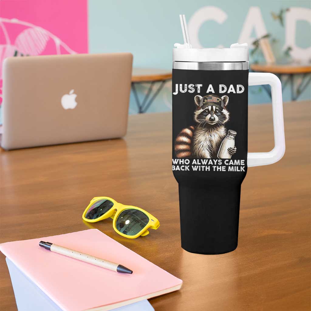 Just A Dad Who Always Came Back With The Milk Tumbler With Handle Retro Raccoon Camo Fathers Day - Wonder Print Shop