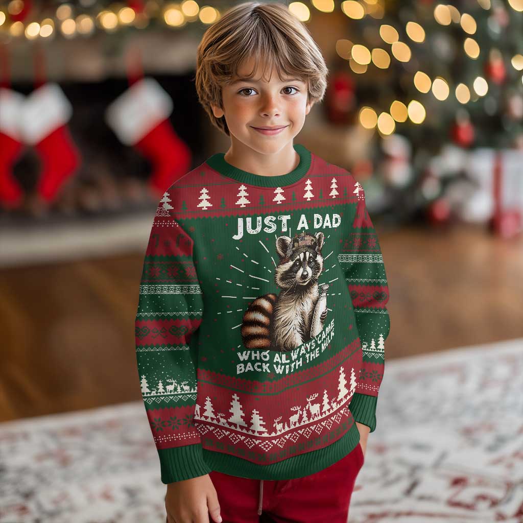 Just A Dad Who Always Came Back With The Milk Knitted Sweatshirt Retro Raccoon Camo Fathers Day - Wonder Print Shop