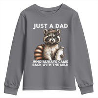 Just A Dad Who Always Came Back With The Milk Youth Sweatshirt Retro Raccoon Camo Fathers Day - Wonder Print Shop