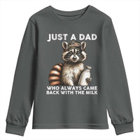 Just A Dad Who Always Came Back With The Milk Youth Sweatshirt Retro Raccoon Camo Fathers Day - Wonder Print Shop