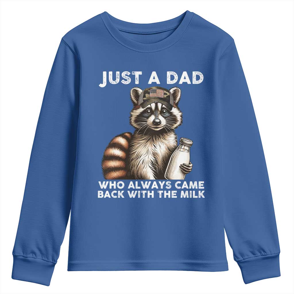 Just A Dad Who Always Came Back With The Milk Youth Sweatshirt Retro Raccoon Camo Fathers Day - Wonder Print Shop