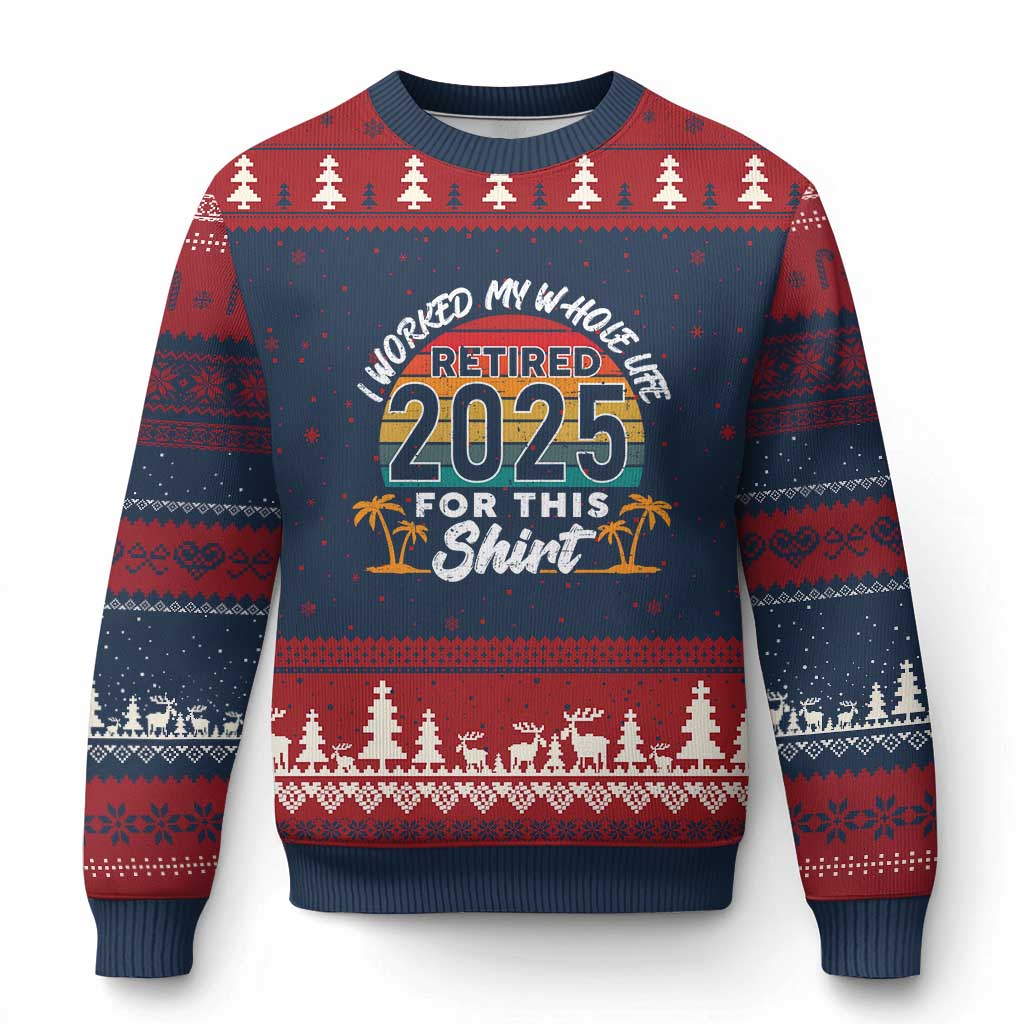 Retired 2025 Ugly Christmas Sweater Retro Retirement Summer Vibes - Wonder Print Shop