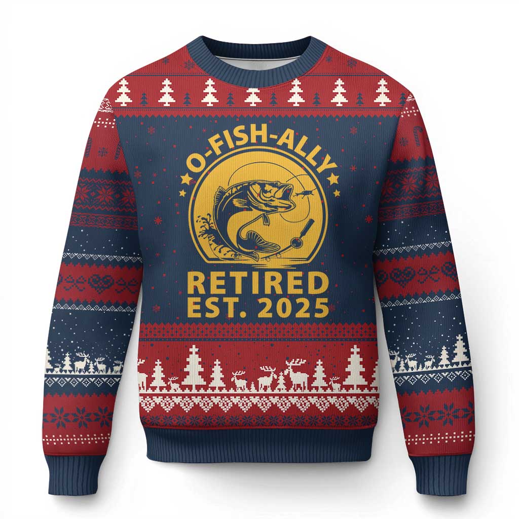 Fishing Retirement Ugly Christmas Sweater O-Fish-Ally Retired 2025 For Fisherman - Wonder Print Shop