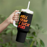 Hell Yeah I Suck Toes Tumbler With Handle Funny Foot Fetish Sucking Toes Dirty Joke - Wonder Print Shop
