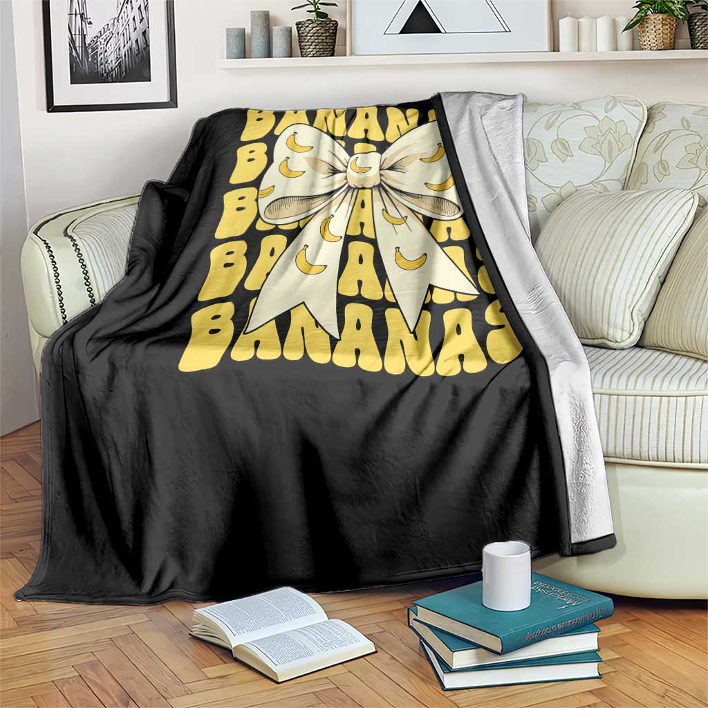 Bananas Coquette Bow Throw Blanket Retro Banana Lovers Women Girls Kids