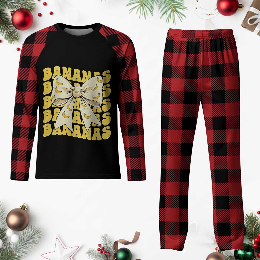 Bananas Coquette Bow Plaid Pajama Set Retro Banana Lovers Women Girls Kids