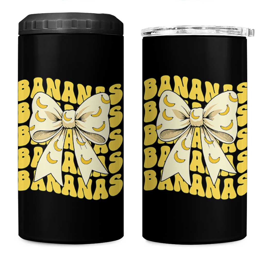 Bananas Coquette Bow 4 in 1 Can Cooler Tumbler Retro Banana Lovers Women Girls Kids