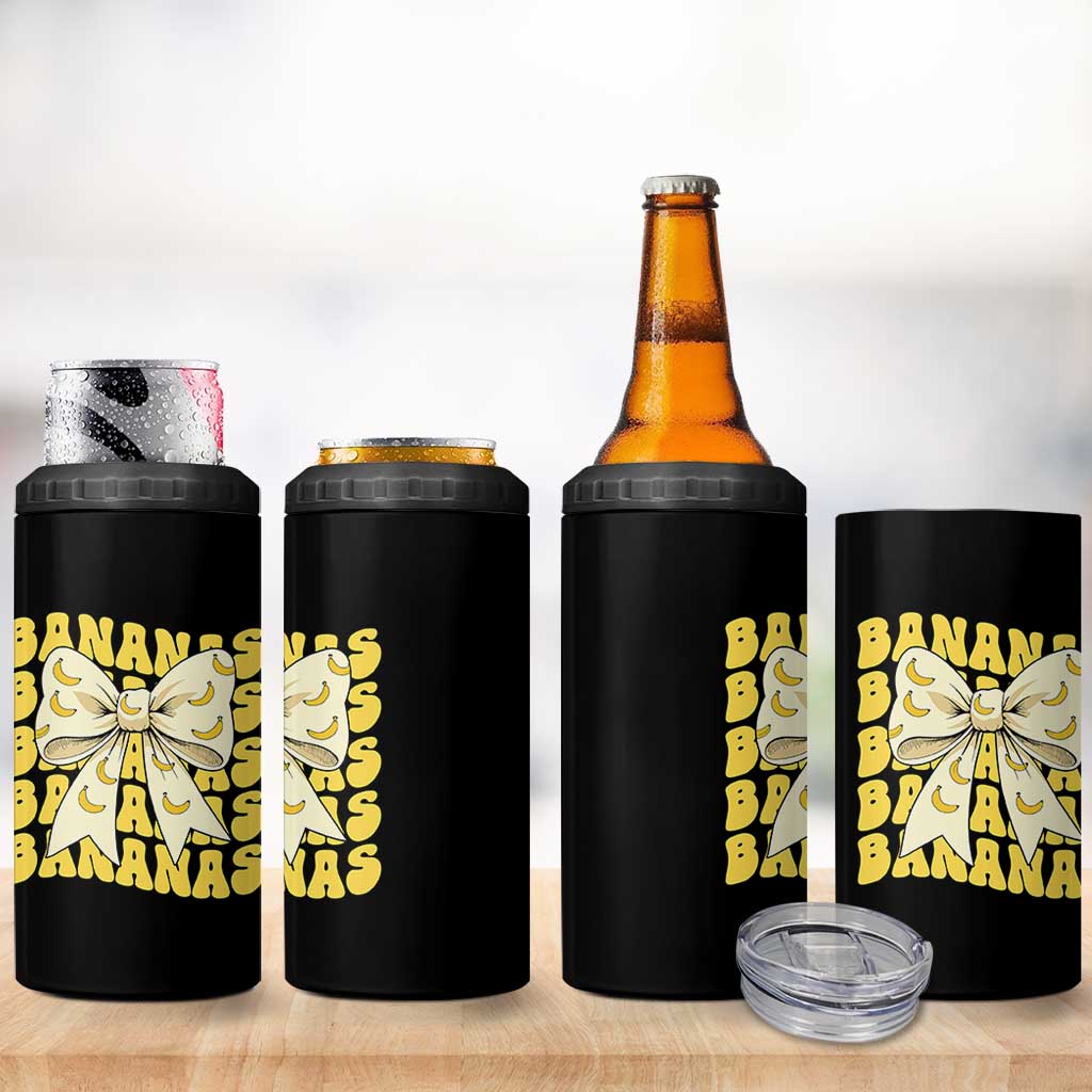 Bananas Coquette Bow 4 in 1 Can Cooler Tumbler Retro Banana Lovers Women Girls Kids
