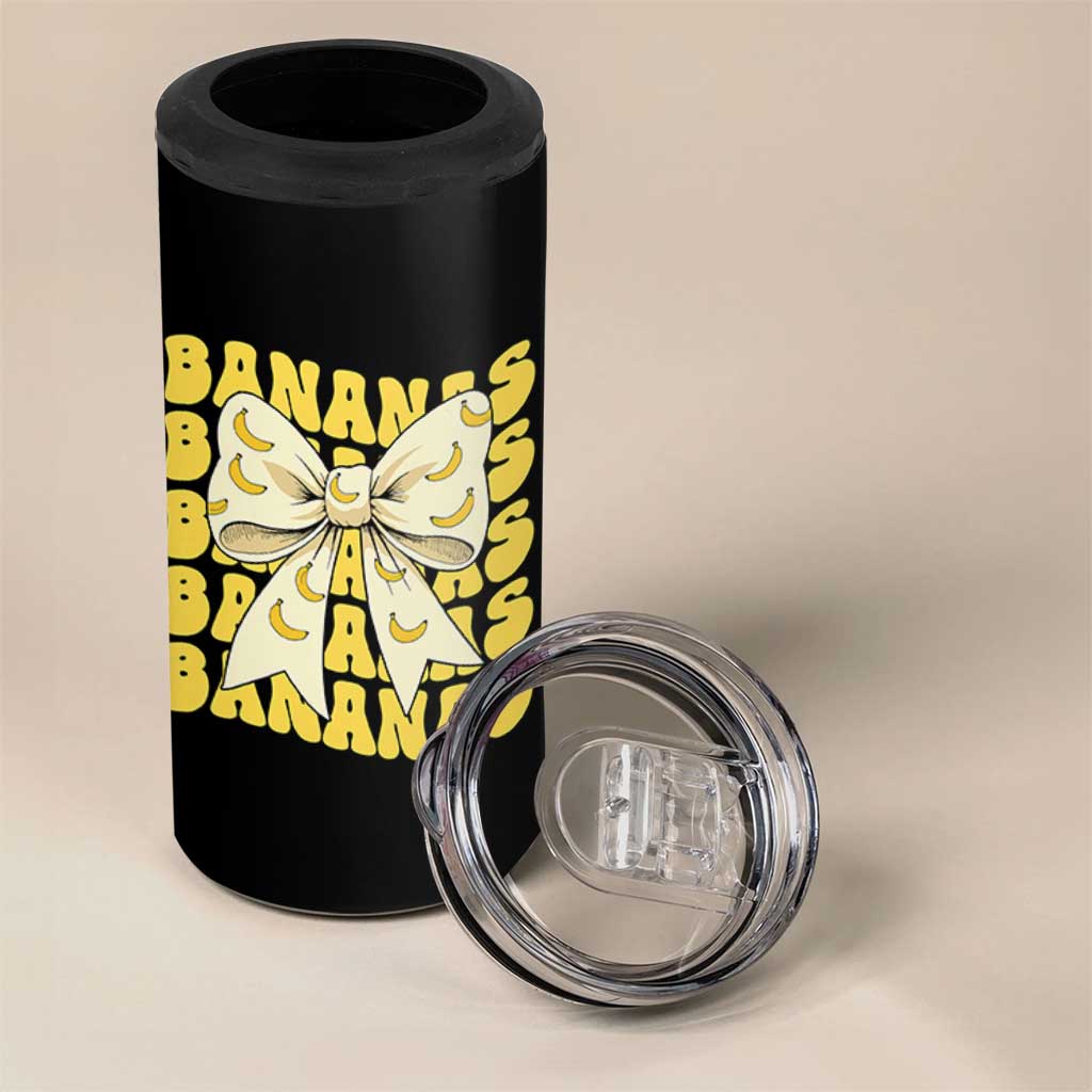 Bananas Coquette Bow 4 in 1 Can Cooler Tumbler Retro Banana Lovers Women Girls Kids