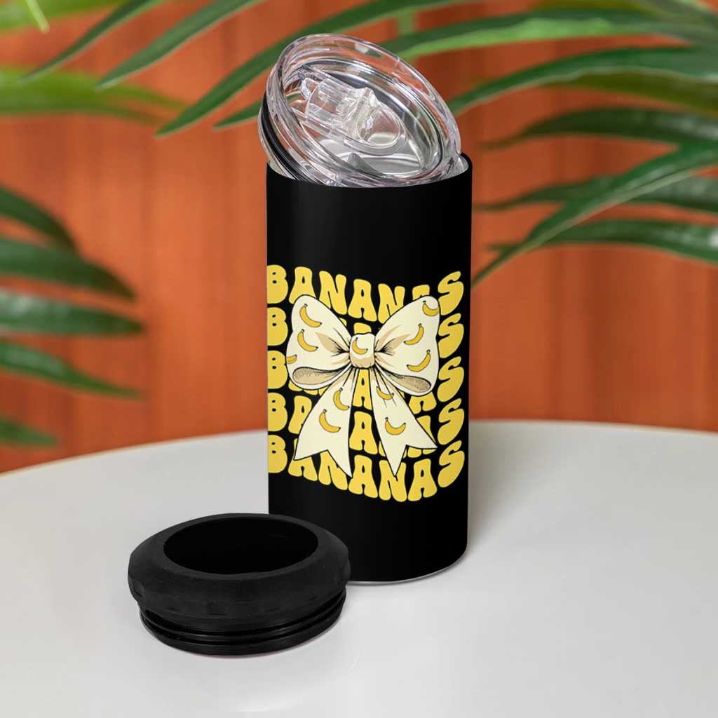 Bananas Coquette Bow 4 in 1 Can Cooler Tumbler Retro Banana Lovers Women Girls Kids