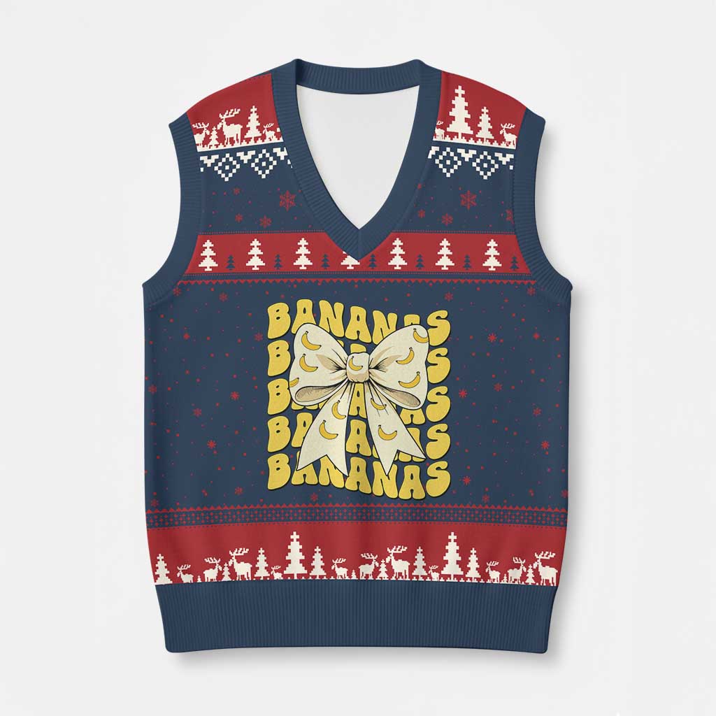 Bananas Coquette Bow V-Neck Knit Sweater Vest Retro Banana Lovers Women Girls Kids