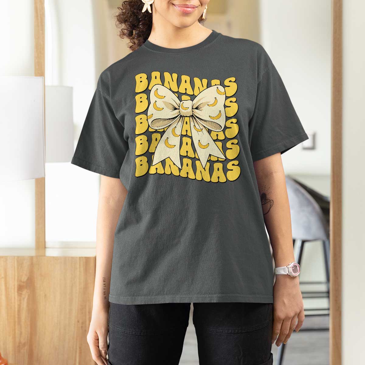 Bananas Coquette Bow T Shirt For Women Retro Banana Lovers Women Girls Kids