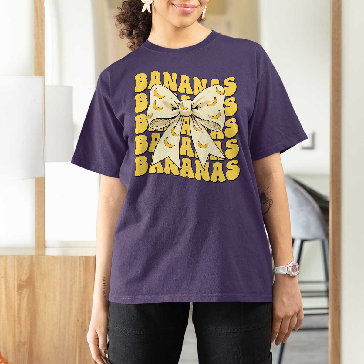 Bananas Coquette Bow T Shirt For Women Retro Banana Lovers Women Girls Kids