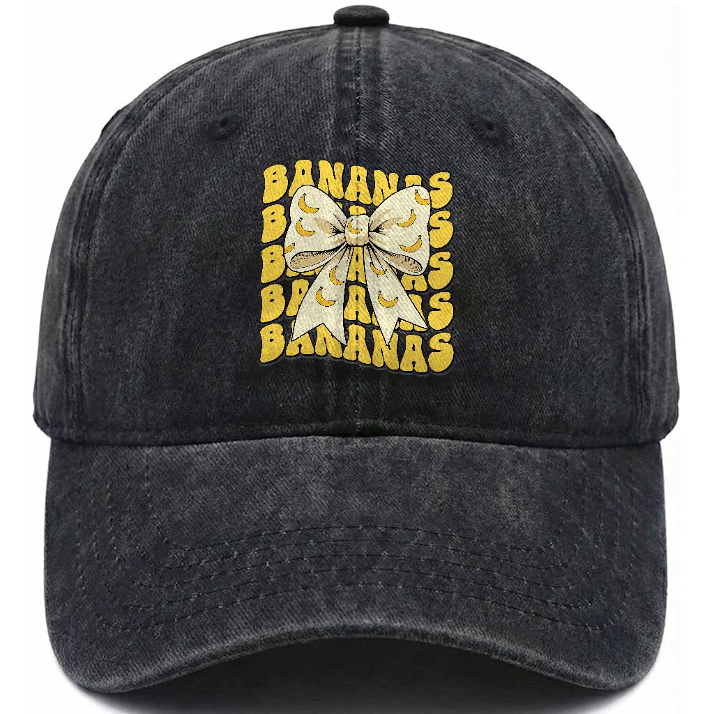 Bananas Coquette Bow Washed Cotton Baseball Cap Retro Banana Lovers Women Girls Kids