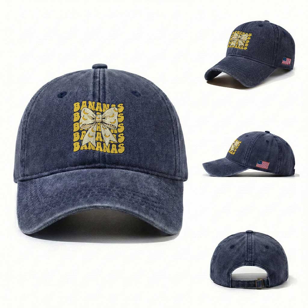 Bananas Coquette Bow Washed Cotton Baseball Cap Retro Banana Lovers Women Girls Kids