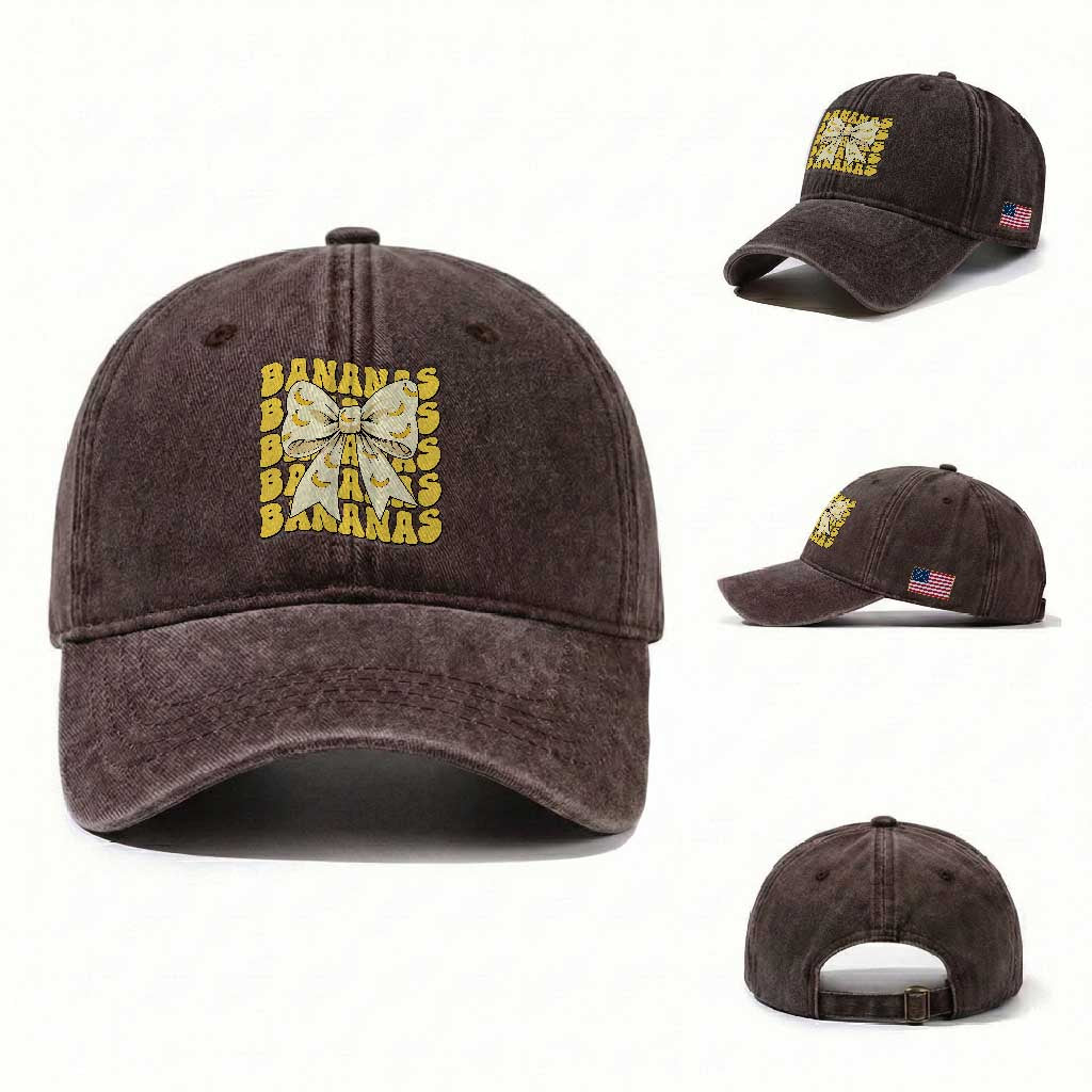 Bananas Coquette Bow Washed Cotton Baseball Cap Retro Banana Lovers Women Girls Kids