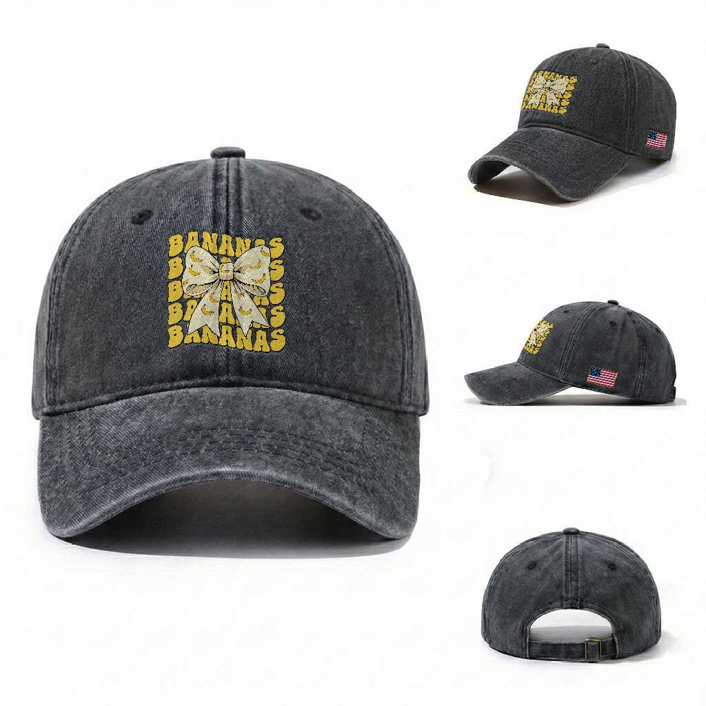 Bananas Coquette Bow Washed Cotton Baseball Cap Retro Banana Lovers Women Girls Kids