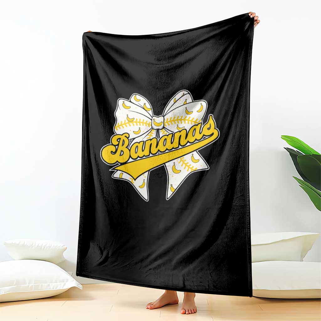 Bananas Coquette Bow Throw Blanket Retro Throwback Popular Fruit Humor Banana Classic