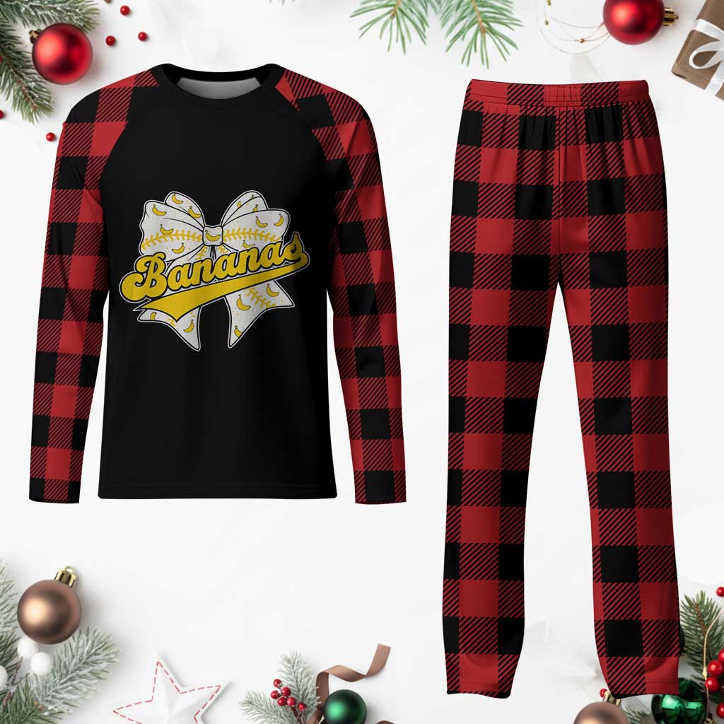 Bananas Coquette Bow Plaid Pajama Set Retro Throwback Popular Fruit Humor Banana Classic