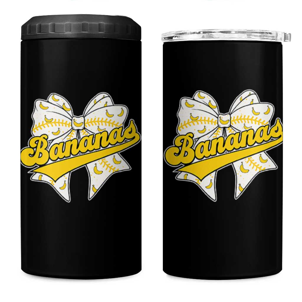 Bananas Coquette Bow 4 in 1 Can Cooler Tumbler Retro Throwback Popular Fruit Humor Banana Classic