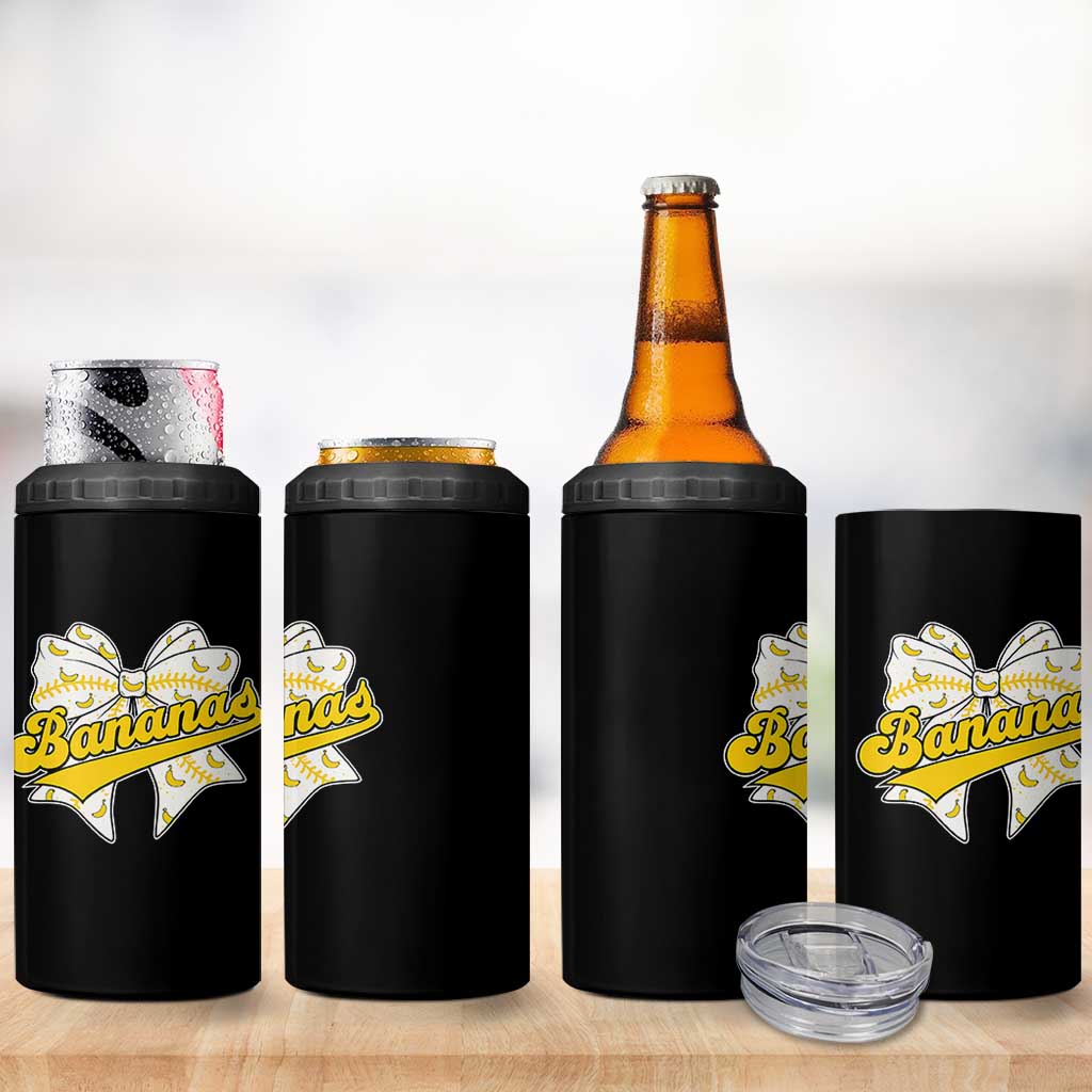 Bananas Coquette Bow 4 in 1 Can Cooler Tumbler Retro Throwback Popular Fruit Humor Banana Classic