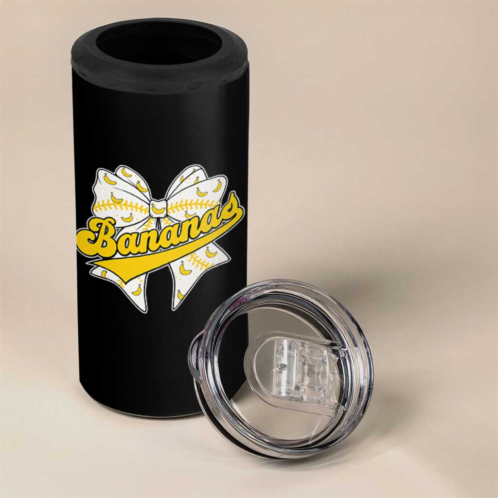 Bananas Coquette Bow 4 in 1 Can Cooler Tumbler Retro Throwback Popular Fruit Humor Banana Classic