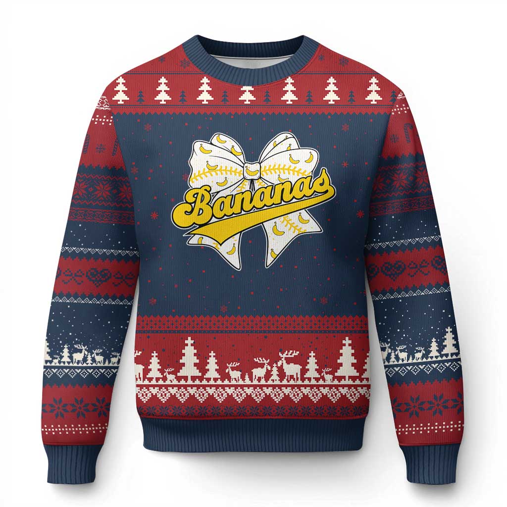 Bananas Coquette Bow Ugly Christmas Sweater Retro Throwback Popular Fruit Humor Banana Classic