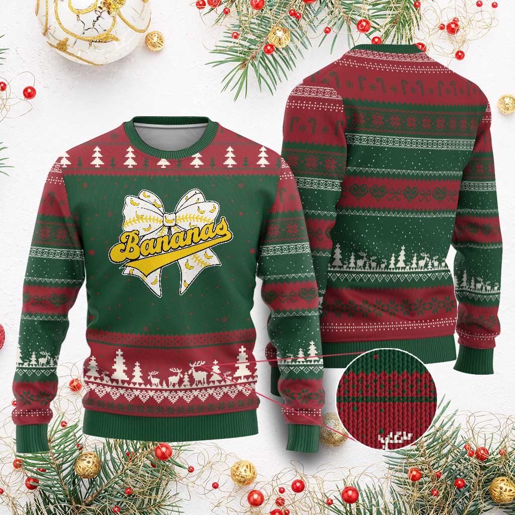 Bananas Coquette Bow Ugly Christmas Sweater Retro Throwback Popular Fruit Humor Banana Classic