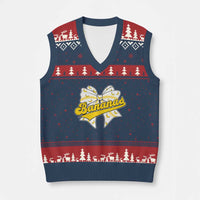 Bananas Coquette Bow V-Neck Knit Sweater Vest Retro Throwback Popular Fruit Humor Banana Classic