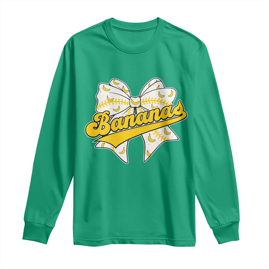 Bananas Coquette Bow Long Sleeve Shirt Retro Throwback Popular Fruit Humor Banana Classic