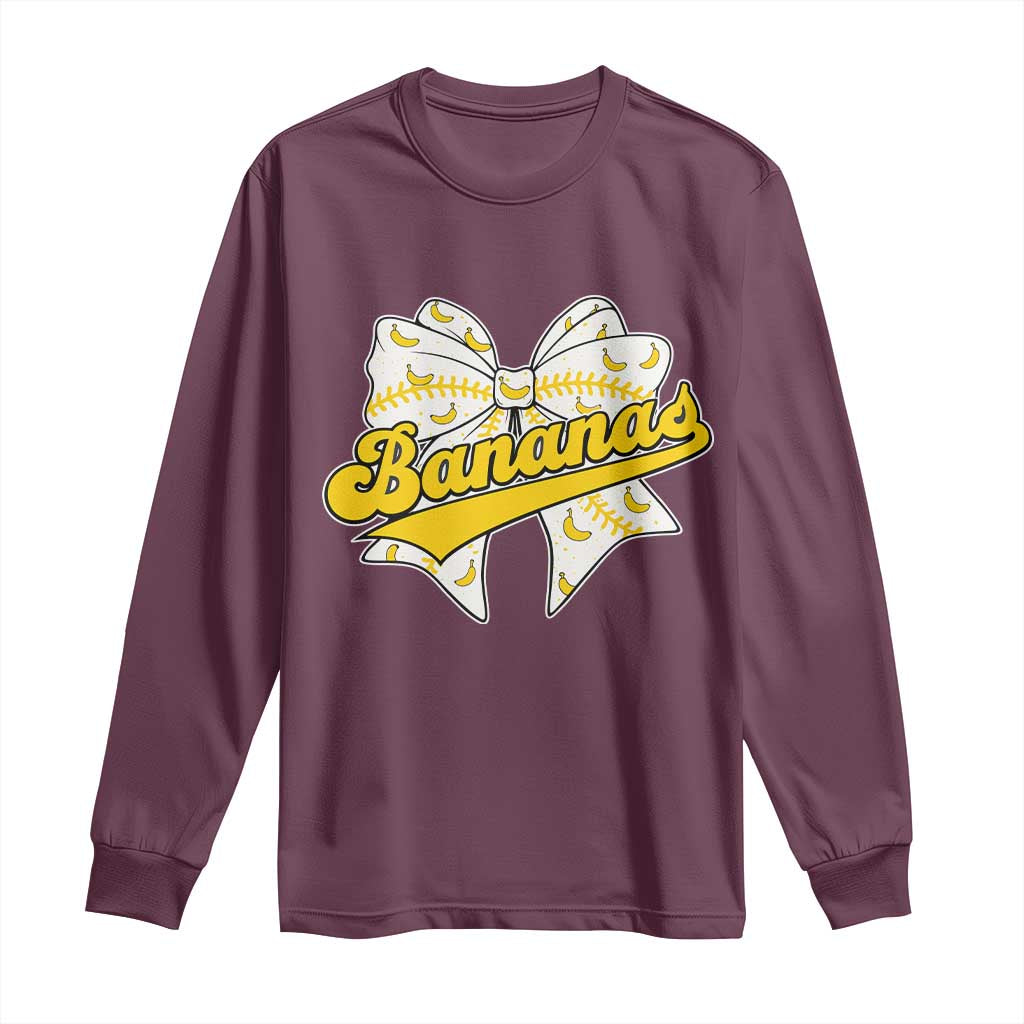 Bananas Coquette Bow Long Sleeve Shirt Retro Throwback Popular Fruit Humor Banana Classic