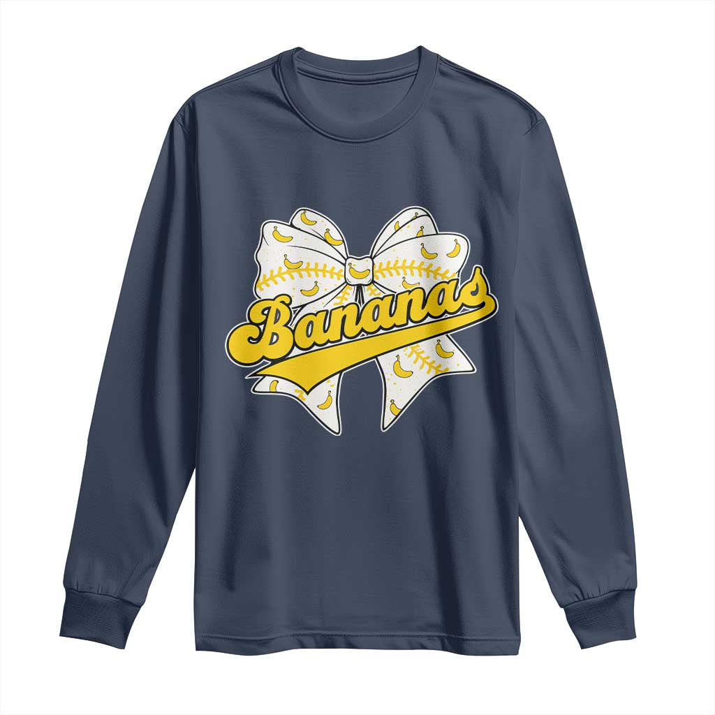 Bananas Coquette Bow Long Sleeve Shirt Retro Throwback Popular Fruit Humor Banana Classic