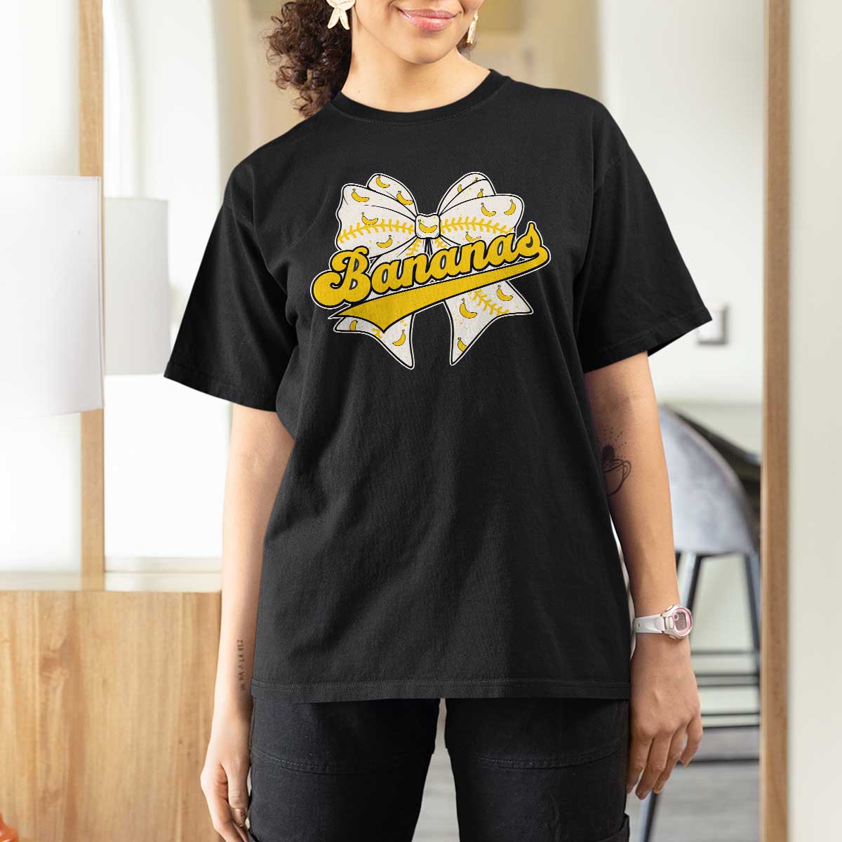 Bananas Coquette Bow T Shirt For Women Retro Throwback Popular Fruit Humor Banana Classic