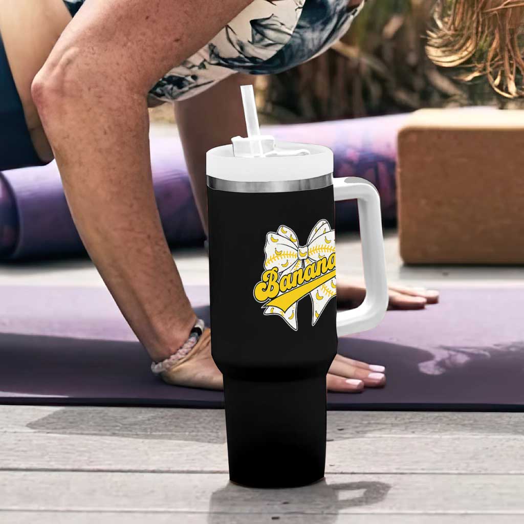 Bananas Coquette Bow Tumbler With Handle Retro Throwback Popular Fruit Humor Banana Classic