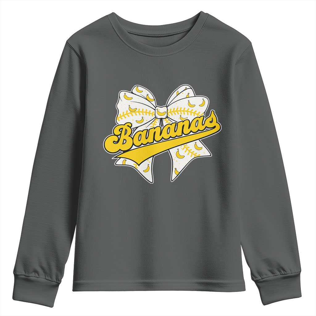 Bananas Coquette Bow Youth Sweatshirt Retro Throwback Popular Fruit Humor Banana Classic