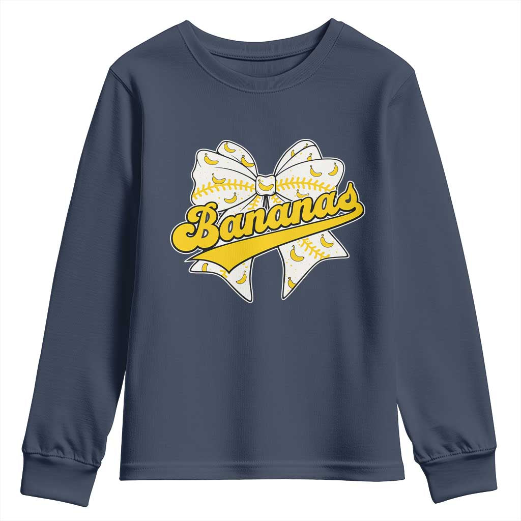 Bananas Coquette Bow Youth Sweatshirt Retro Throwback Popular Fruit Humor Banana Classic