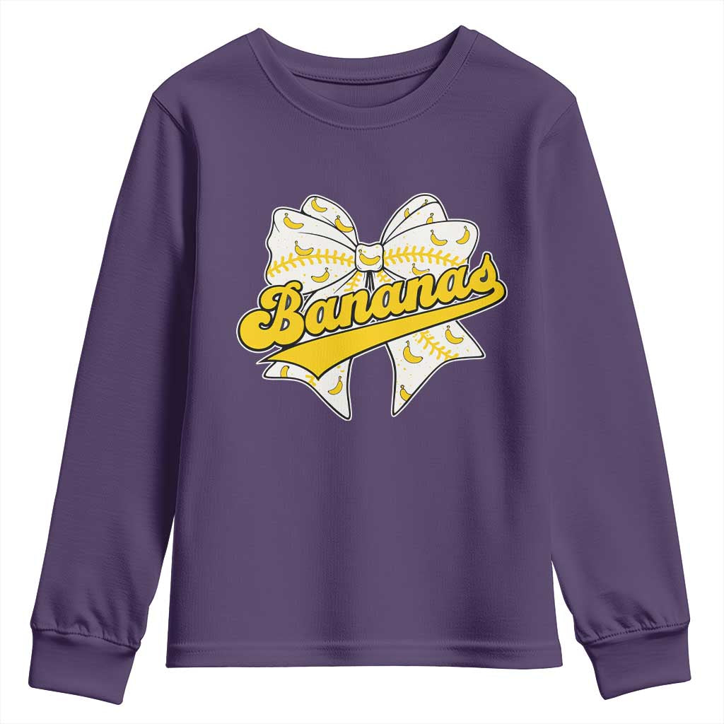 Bananas Coquette Bow Youth Sweatshirt Retro Throwback Popular Fruit Humor Banana Classic