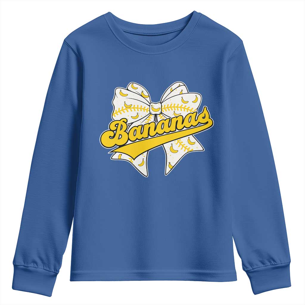 Bananas Coquette Bow Youth Sweatshirt Retro Throwback Popular Fruit Humor Banana Classic