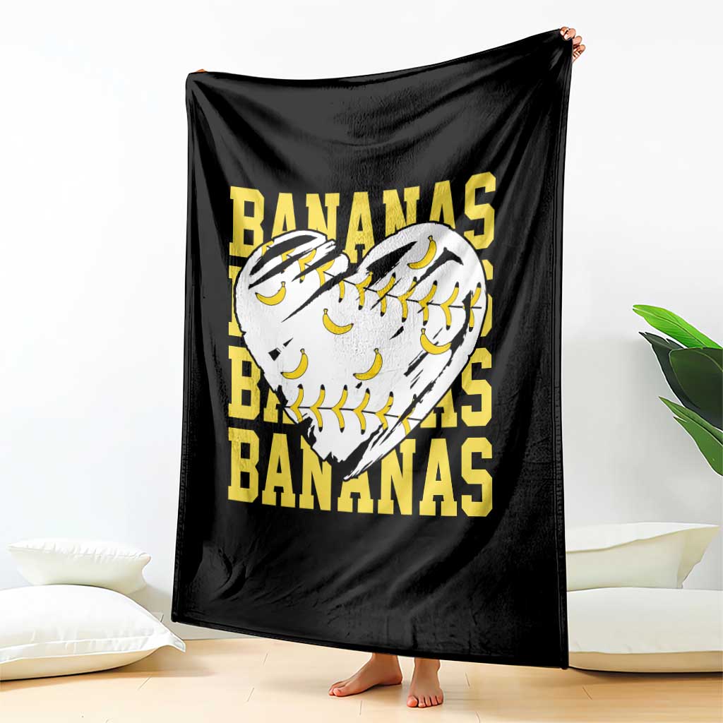 Retro Bananas Throw Blanket Vintage Baseball Heart Graphic Game Day Gifts