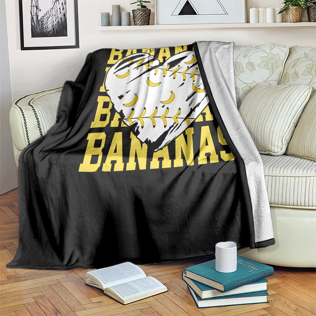 Retro Bananas Throw Blanket Vintage Baseball Heart Graphic Game Day Gifts