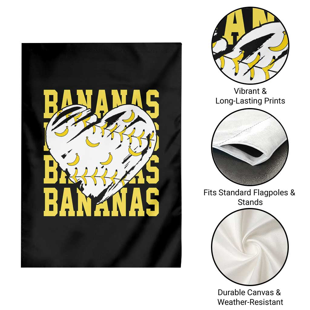 Retro Bananas Garden Flag Vintage Baseball Heart Graphic Game Day Gifts
