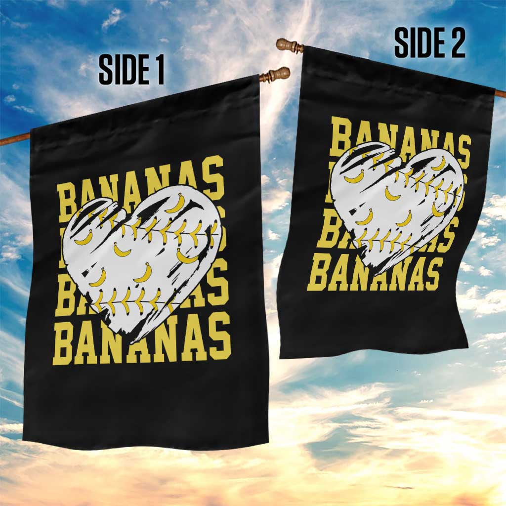 Retro Bananas Garden Flag Vintage Baseball Heart Graphic Game Day Gifts