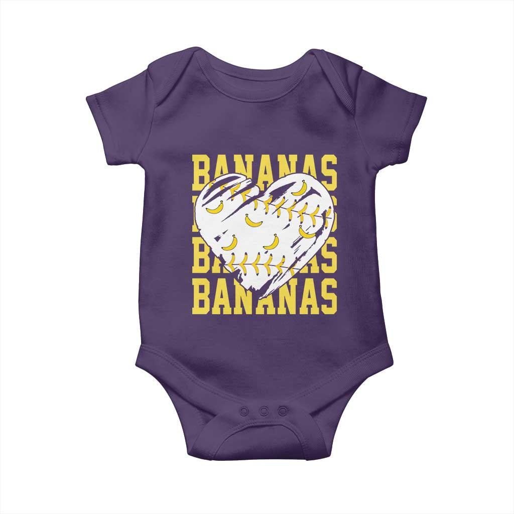 Retro Bananas Baby Onesie Vintage Baseball Heart Graphic Game Day Gifts