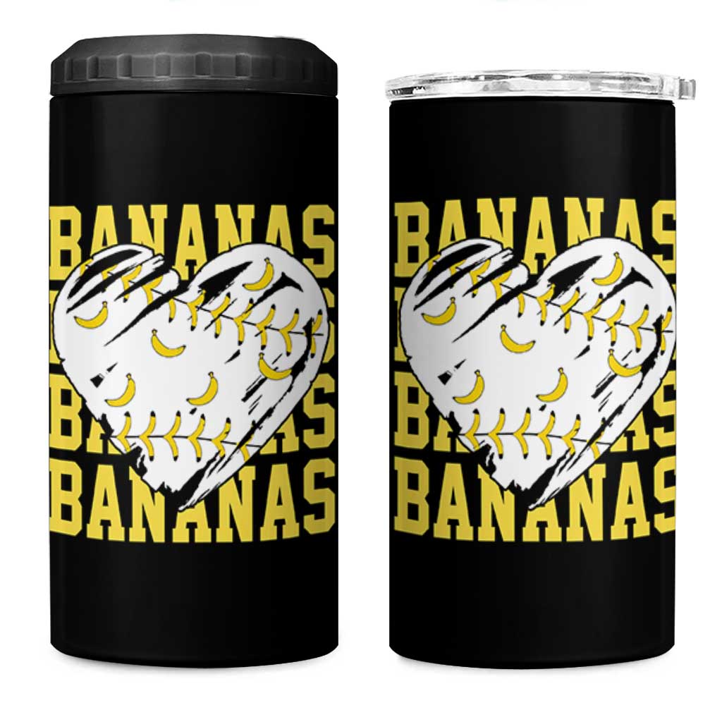 Retro Bananas 4 in 1 Can Cooler Tumbler Vintage Baseball Heart Graphic Game Day Gifts