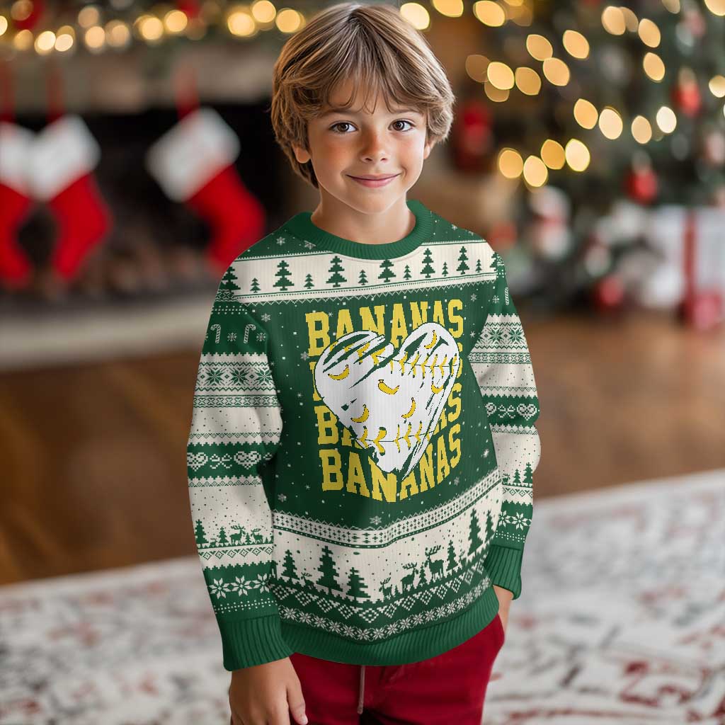 Retro Bananas Ugly Christmas Sweater Vintage Baseball Heart Graphic Game Day Gifts