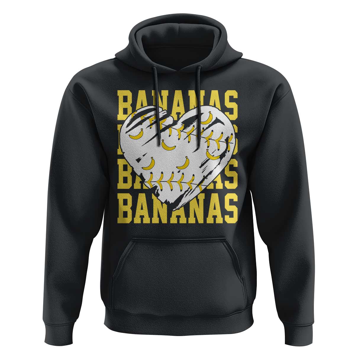 Retro Bananas Hoodie Vintage Baseball Heart Graphic Game Day Gifts