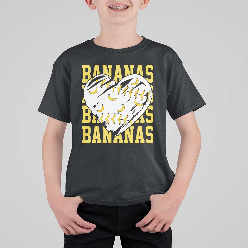 Retro Bananas T Shirt For Kid Vintage Baseball Heart Graphic Game Day Gifts