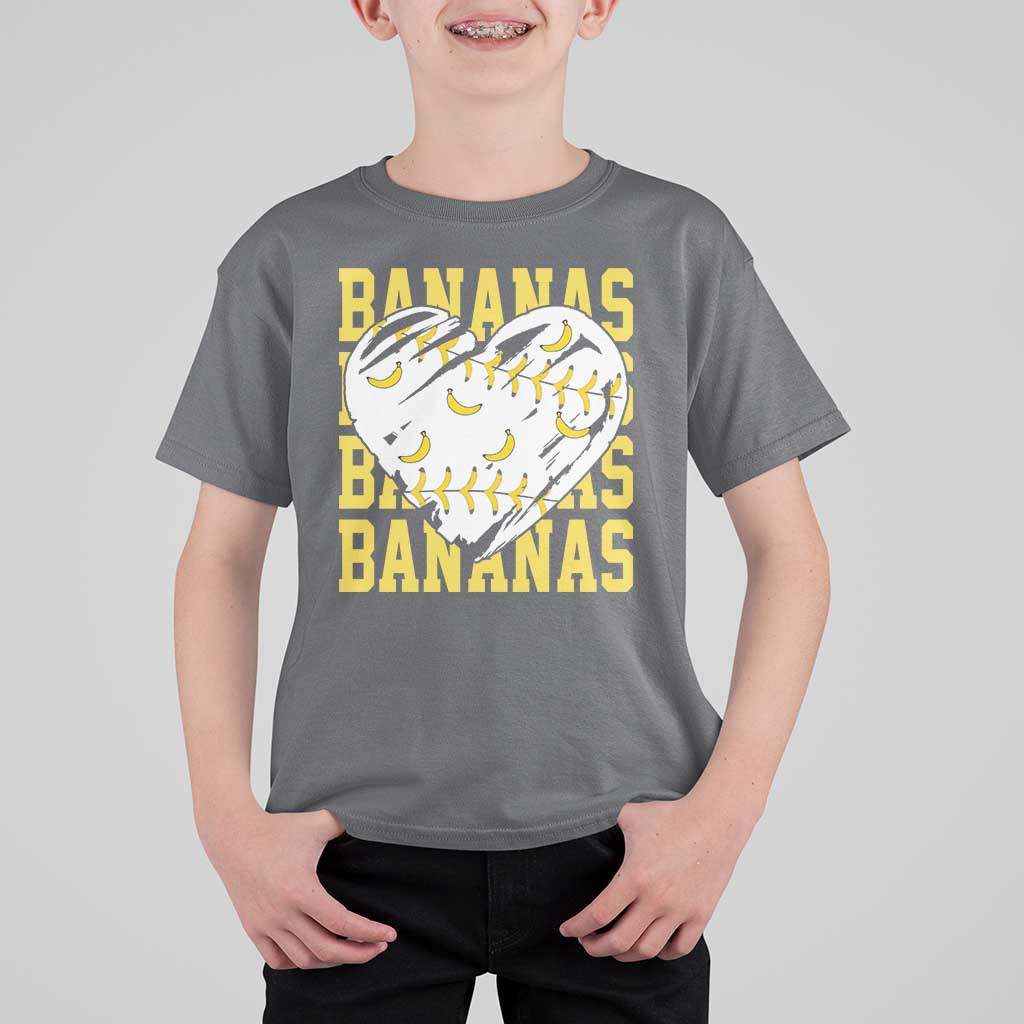 Retro Bananas T Shirt For Kid Vintage Baseball Heart Graphic Game Day Gifts