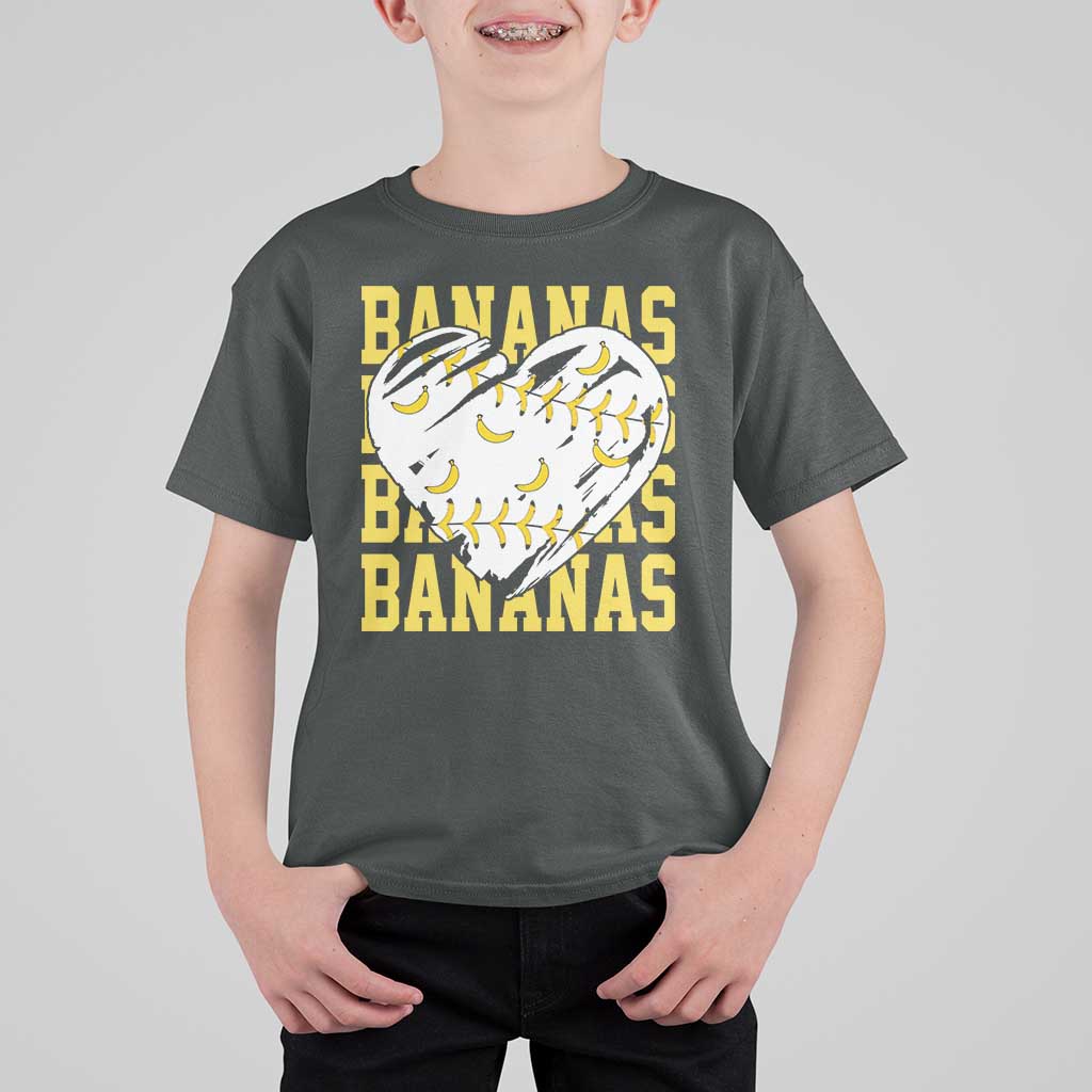 Retro Bananas T Shirt For Kid Vintage Baseball Heart Graphic Game Day Gifts