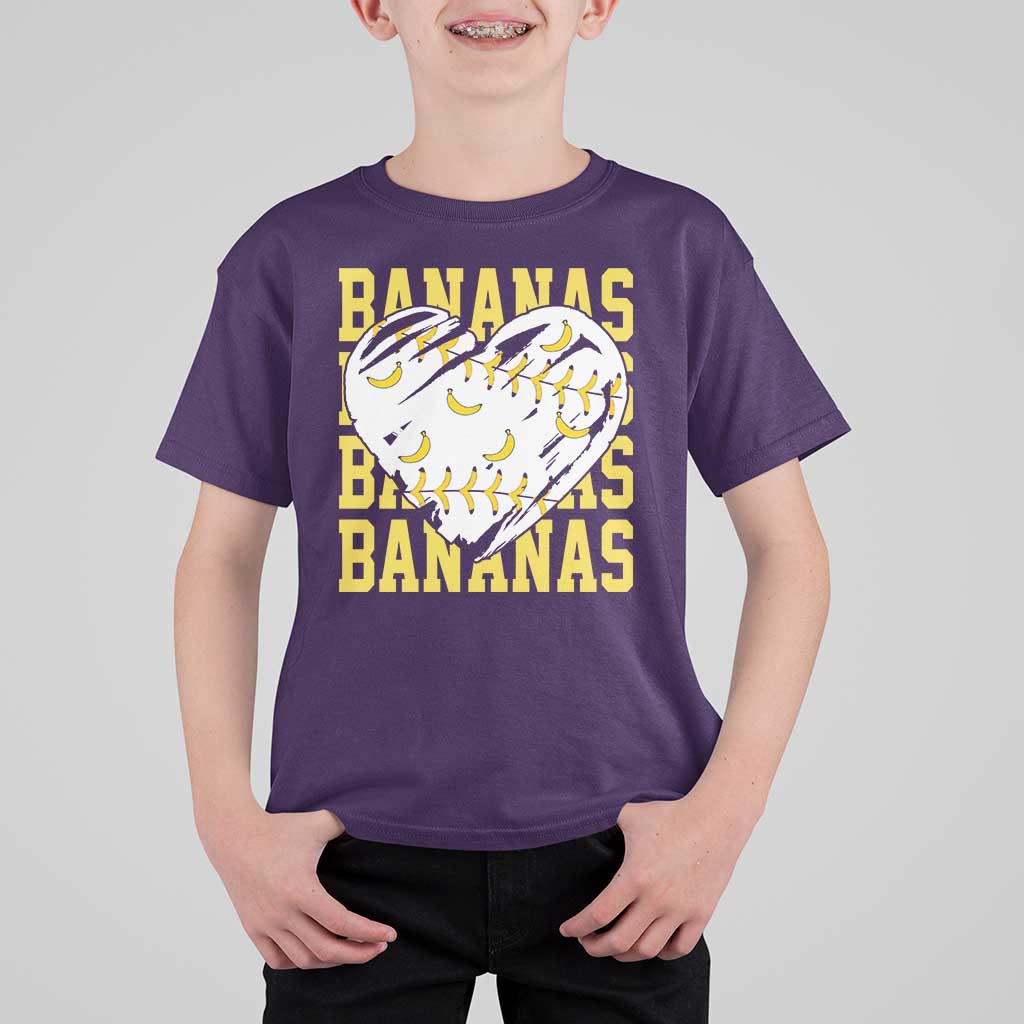 Retro Bananas T Shirt For Kid Vintage Baseball Heart Graphic Game Day Gifts